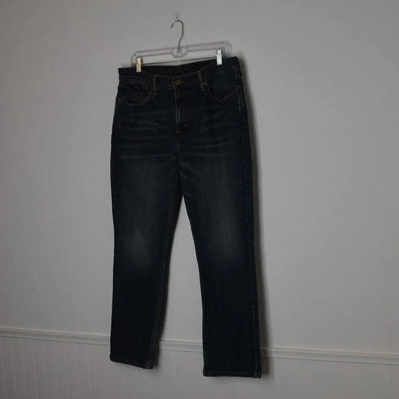 Levis 514 Mens Jeans Sz 36 x 30 Straight Dark Wash Denim Distressed 5 Pocket - Picture 5 of 16